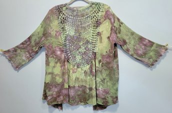 L 12 Crochet Back Kimono, Green Plum