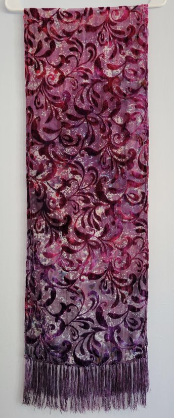 Scarf, Voided Velvet, Plum Leopard Vine