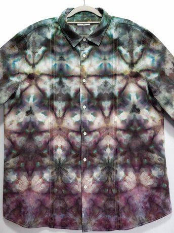 XXL Long Sleeve Cuban Shirt, Stormy Shibori