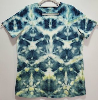 14/16 V neck T, Teal Sea Shibori