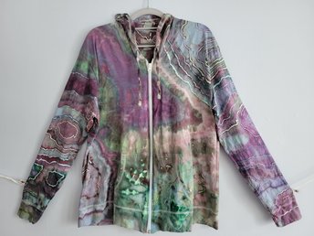 XL Zip-Up T-shirt Hoodie, Green & Purple Geode