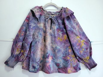 XL Ruffled Poet's Blouse, Strawberry Skies 