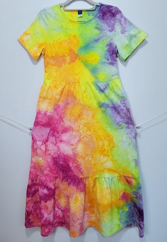 S T-shirt Swing Maxi Dress, Rainbow Watercolor