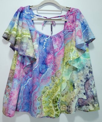 XXL Tall Linen Flutter Sleeve Top, Garden Geode