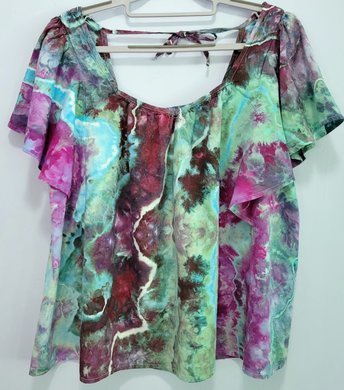 XXL Linen Flutter Sleeve Top, Storm Geode