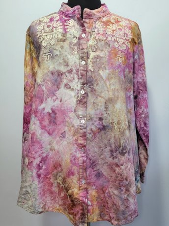 2XL Linen Swing Shirt with Embroidery, Flamingo Watercolor