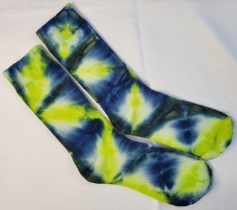 Socks, 9-11 Bamboo, Indigo Lime Shibori