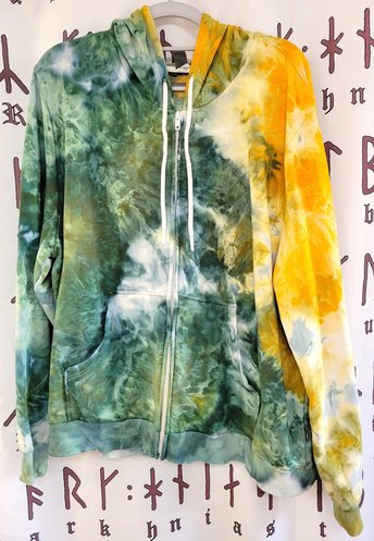 XXL Zip Front Bamboo Viscose Hoodie (fits like L), Green & Gold
