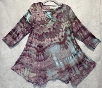 L Rayon 3/4 Sleeve Hanky Hem Tunic, Petrified Plum Wood