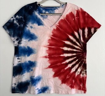 L (XL) Tall Ladies V-nevk T-Shirt, Red White, & Blue