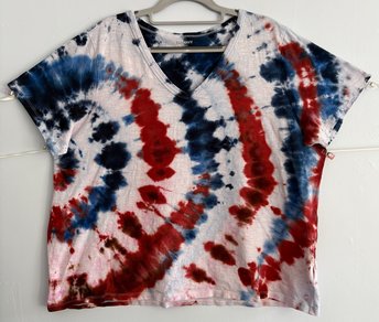 XL (2XL) Ladies V-neck T-Shirt, Red White, & Blue Ripple